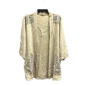 Easel Los Angeles Open Front Mixed Bandana 100% Cotton Kimono Beige Size 2X